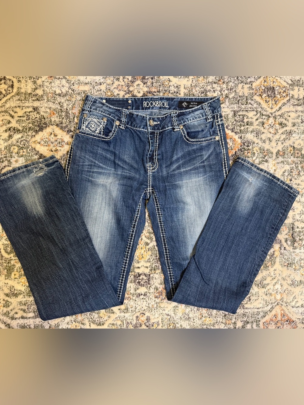 Rock & Roll Women’s Mid Rise Bootcut Jeans 33x36 Western Embellished